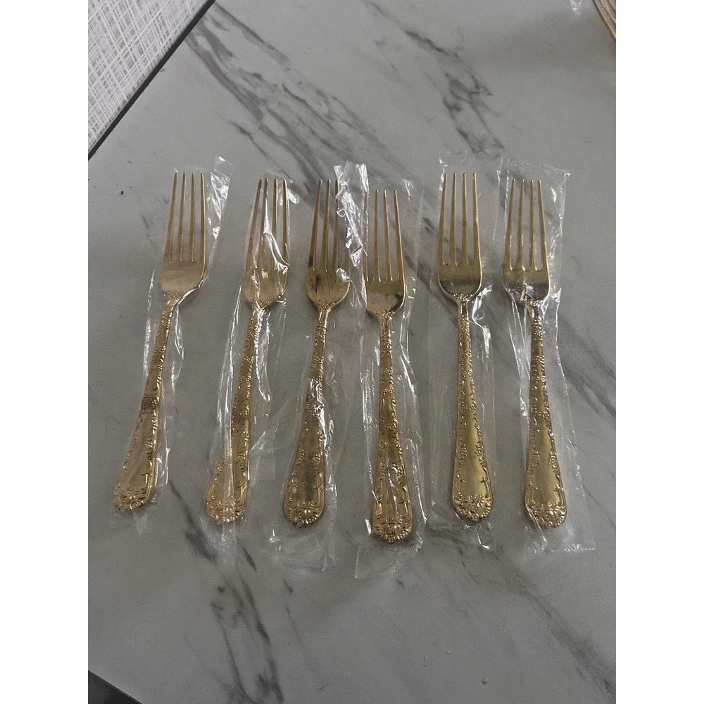 WM Rogers & Son Gold Plated Dinner Forks Lot of 6 Enchanted Rose 8
